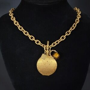 Vintage John Wind Gold Tone Egyptian Cosplay Locket Statement Necklace‎ Grandma
